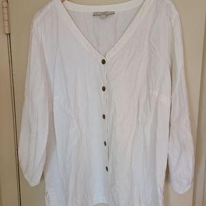LOFT Plus White Linen Button Down Blouse